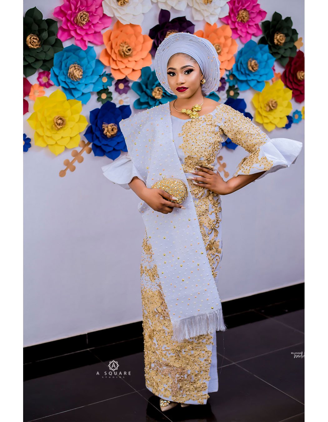 White and best sale gold combination dress