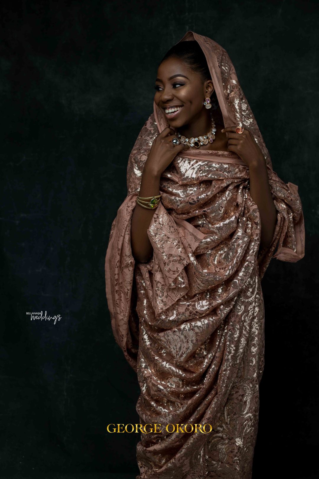 chiffon soft gown with beaded lace on empire waist