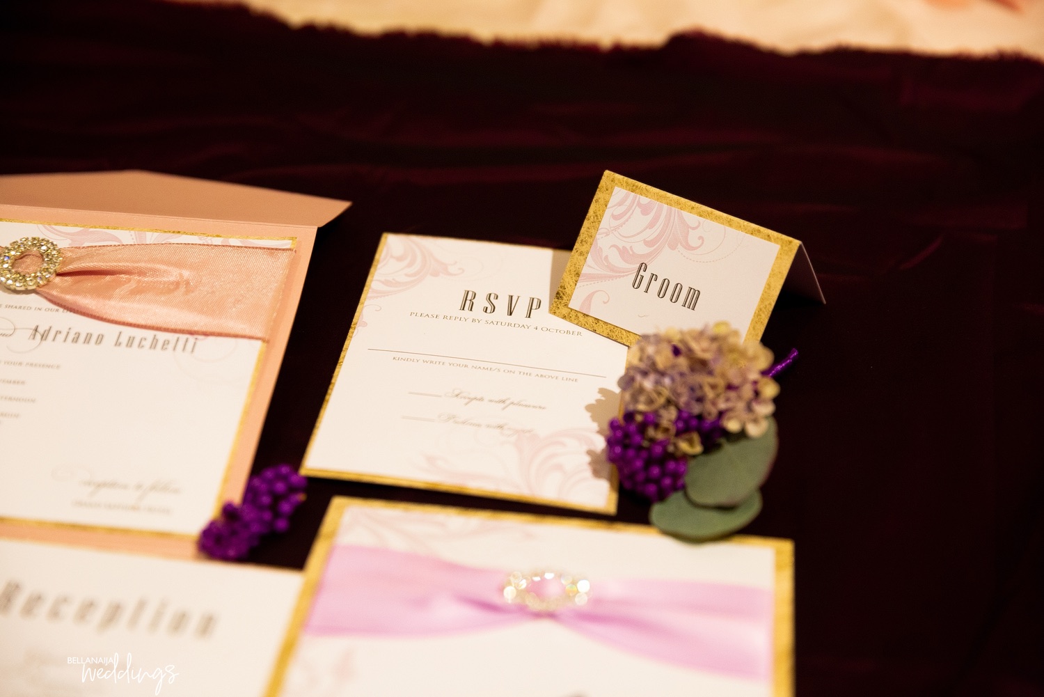 Here's how black, gold and purple can bring that luxurious feel to your wedding