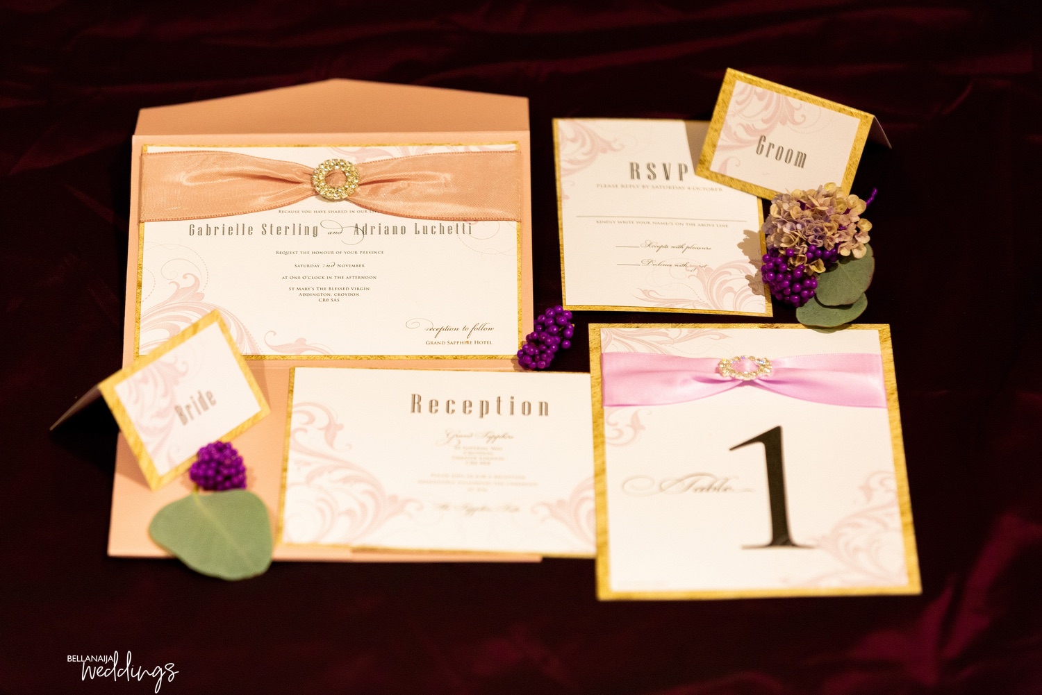 Here's how black, gold and purple can bring that luxurious feel to your wedding