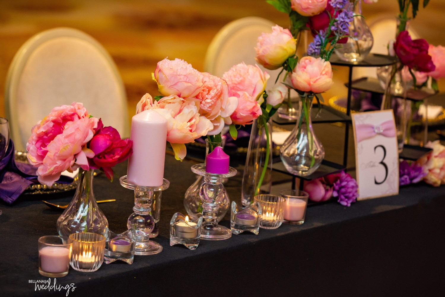 Here's how black, gold and purple can bring that luxurious feel to your wedding