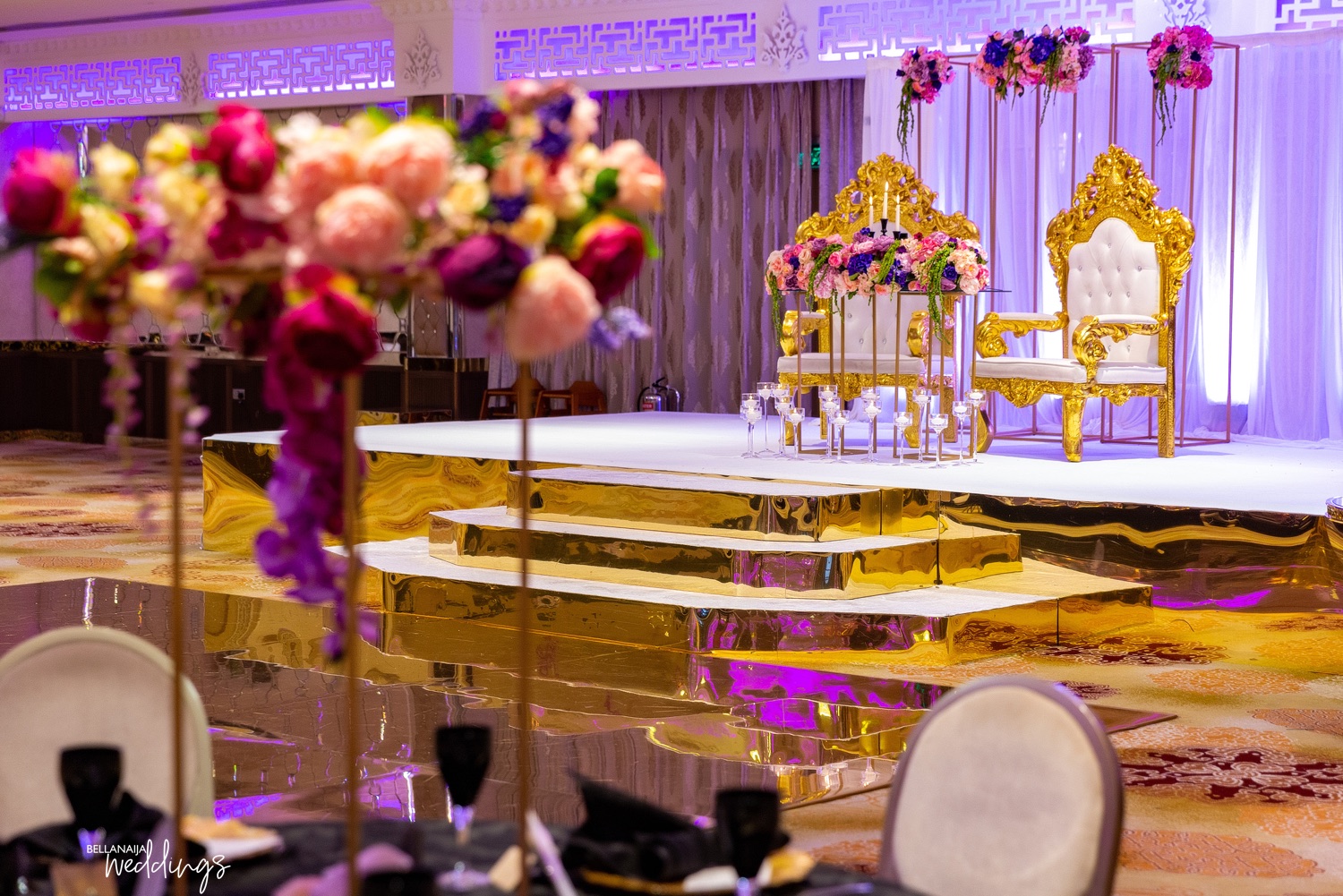 Here's how black, gold and purple can bring that luxurious feel to your wedding