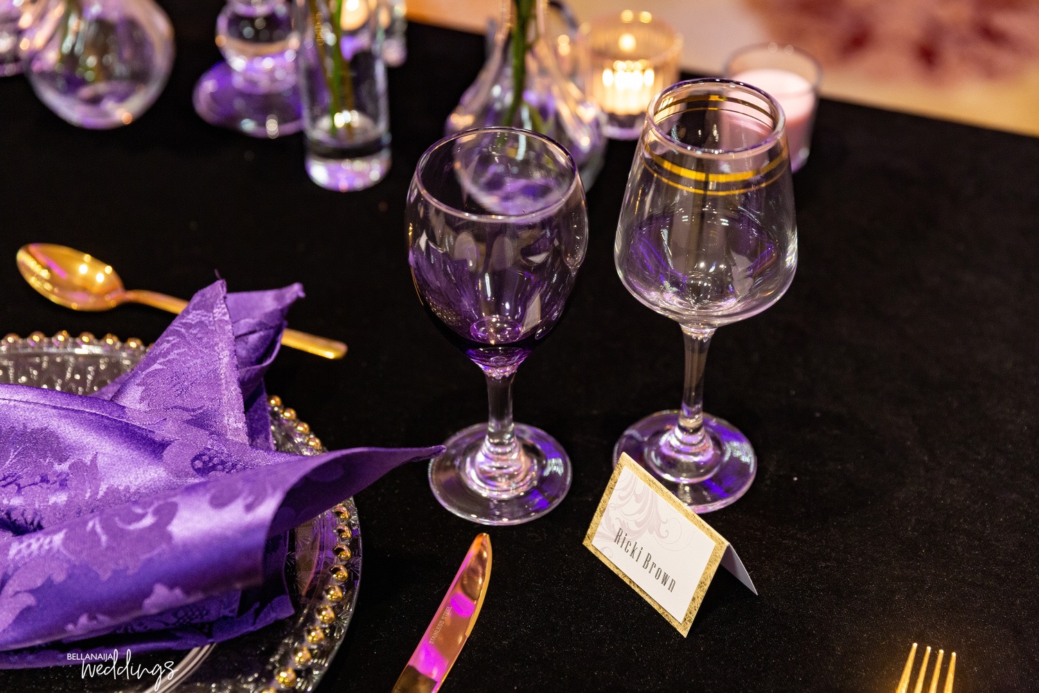 Here's how black, gold and purple can bring that luxurious feel to your wedding