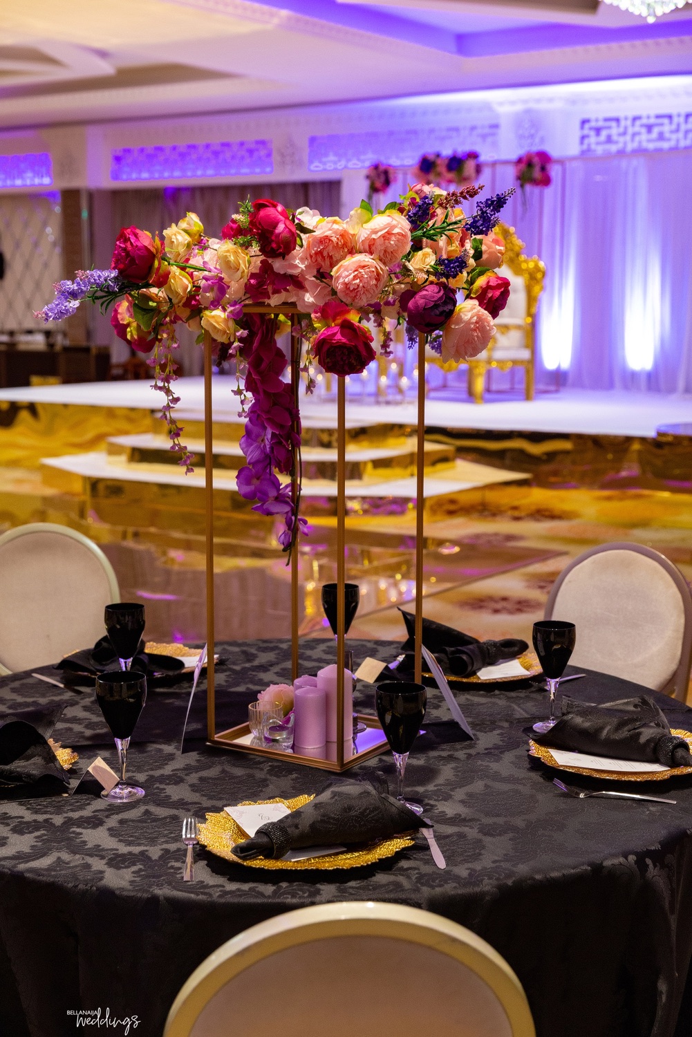 Here's how black, gold and purple can bring that luxurious feel to your wedding