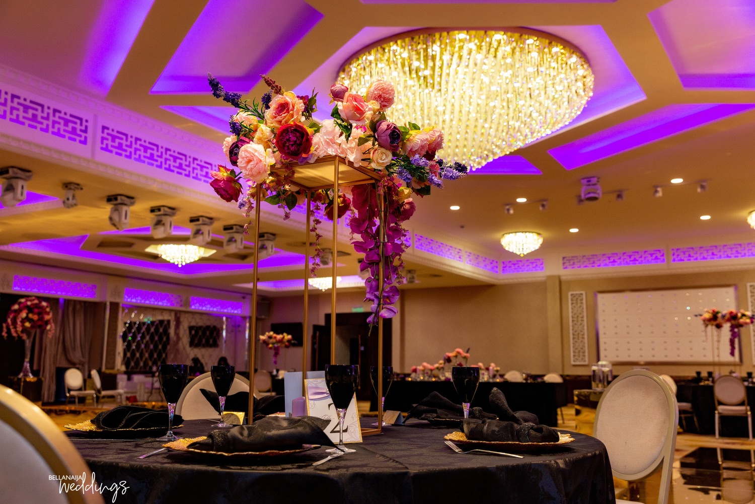 Here's how black, gold and purple can bring that luxurious feel to your wedding