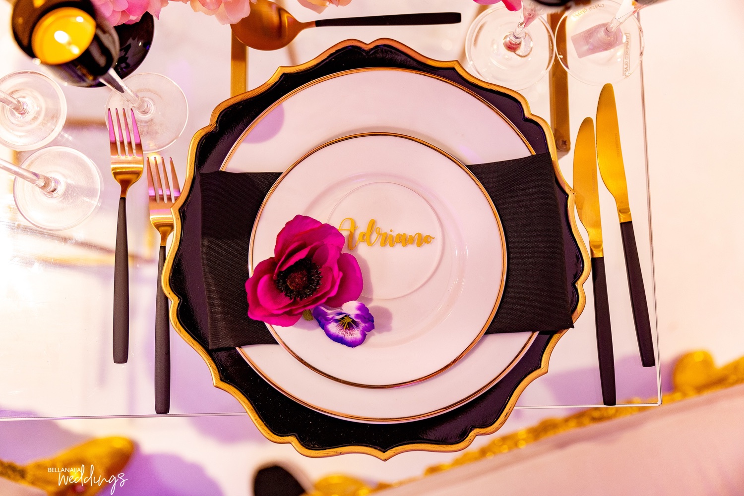 Here's how black, gold and purple can bring that luxurious feel to your wedding